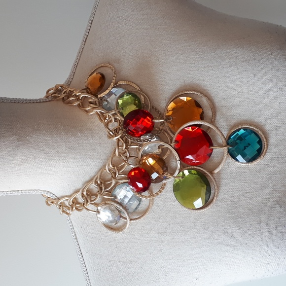 Gold and colour crystal necklace - Picture 1 of 5